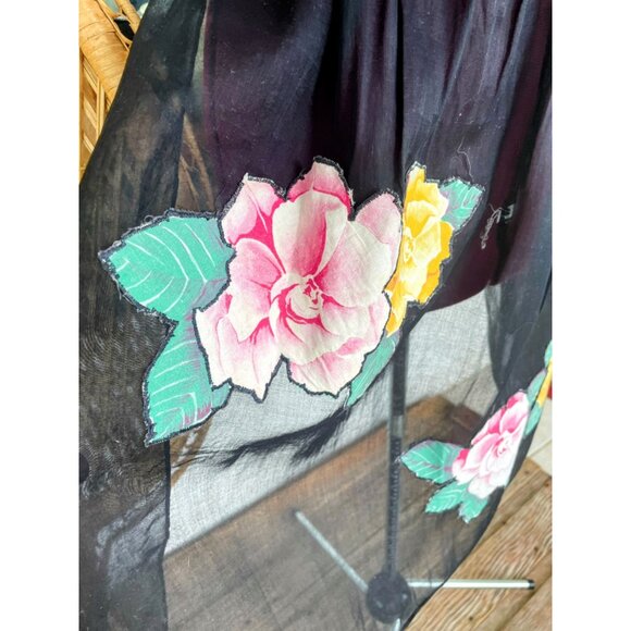 Vintage 1950s Black Organza Floral Applique Half Apron - Picture 9 of 10